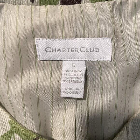 Charter Club Blazer Womens Size 6 Linen Jacket Green Leaves Cream Four Button - Picture 2 of 4